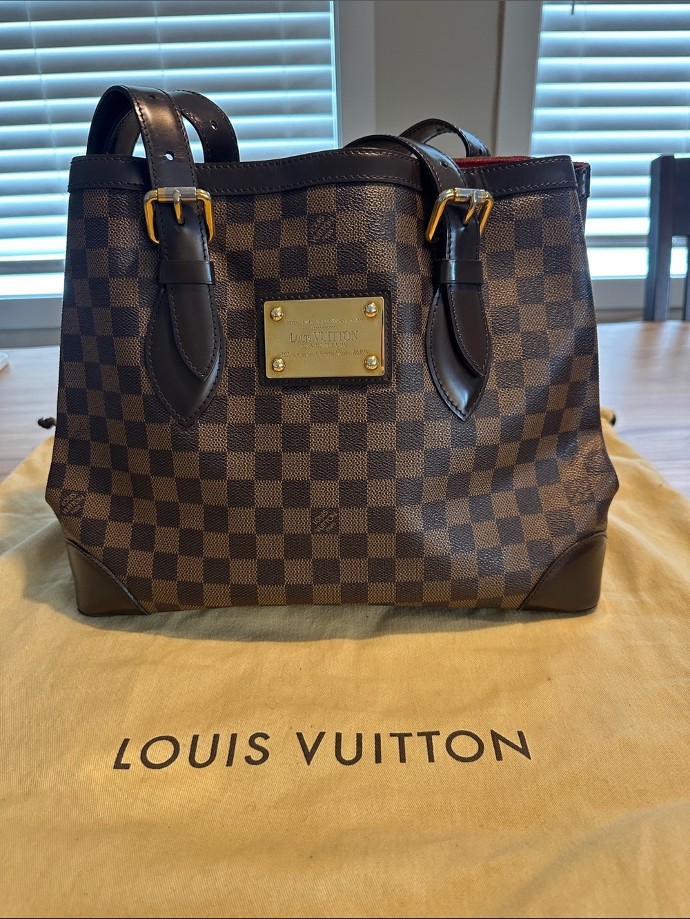 Louis Vuitton Hampstead MM Brown Damier Ebene Shoulder Bag with Gold Hardware
